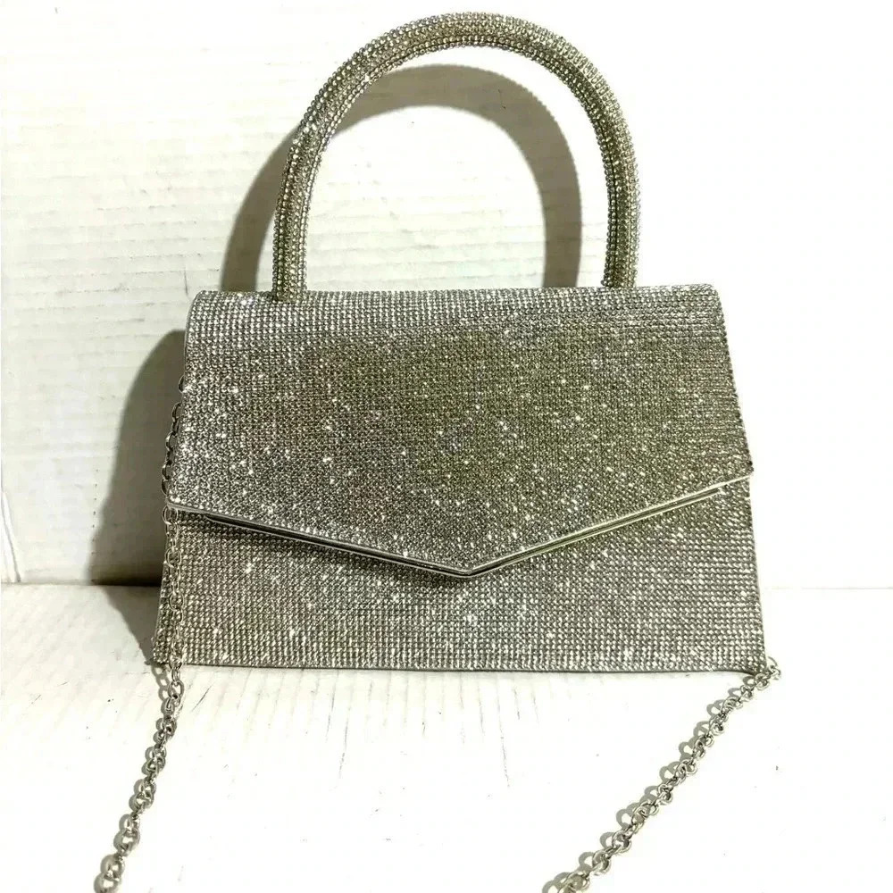Jewel Badgley Mischka silver acrylic and polyester crystal satchel handbag